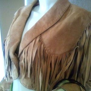 Fringe cropped suede vintage 60's 70's  tan jacket
